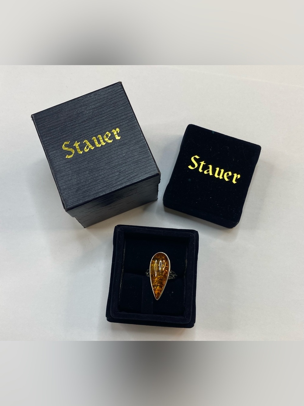 Stauer Amber Teardrop Ring 925 Sterling Silver Size 7